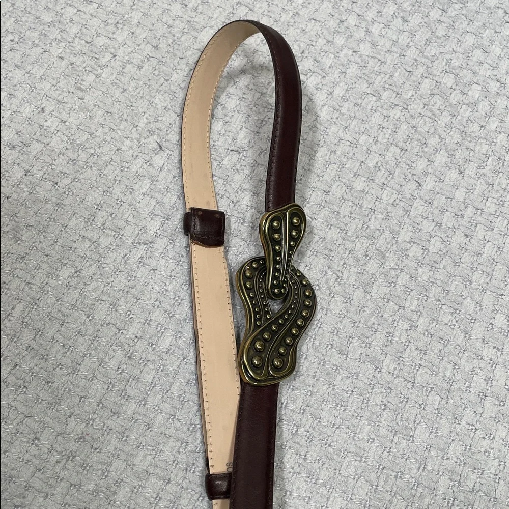 Vintage Womens Landes adjustable Leather Brown Brushed Gold Clasp Buckle Belt OS